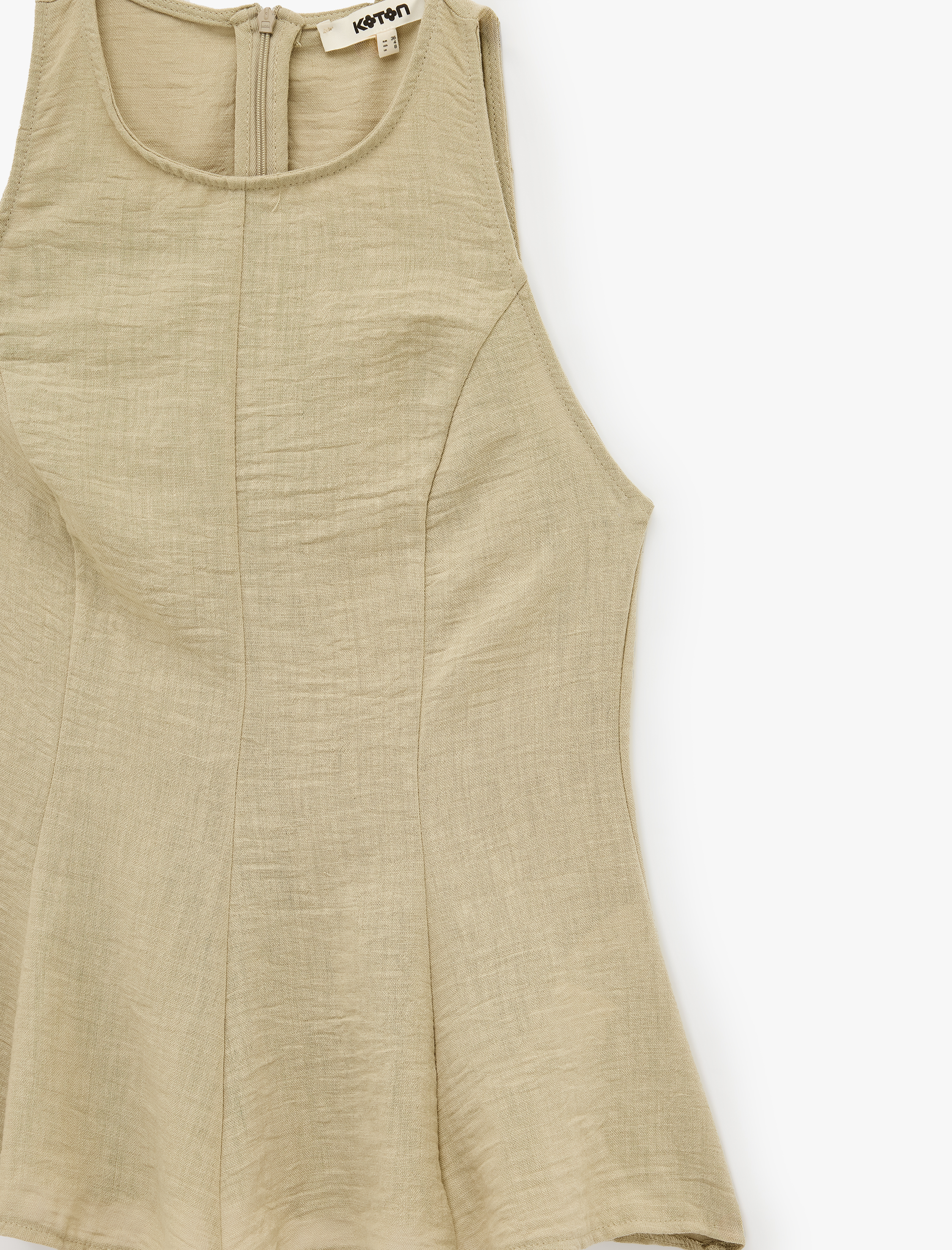   Keten Görünümlü Kolsuz Bisiklet Yaka Peplum Bluz