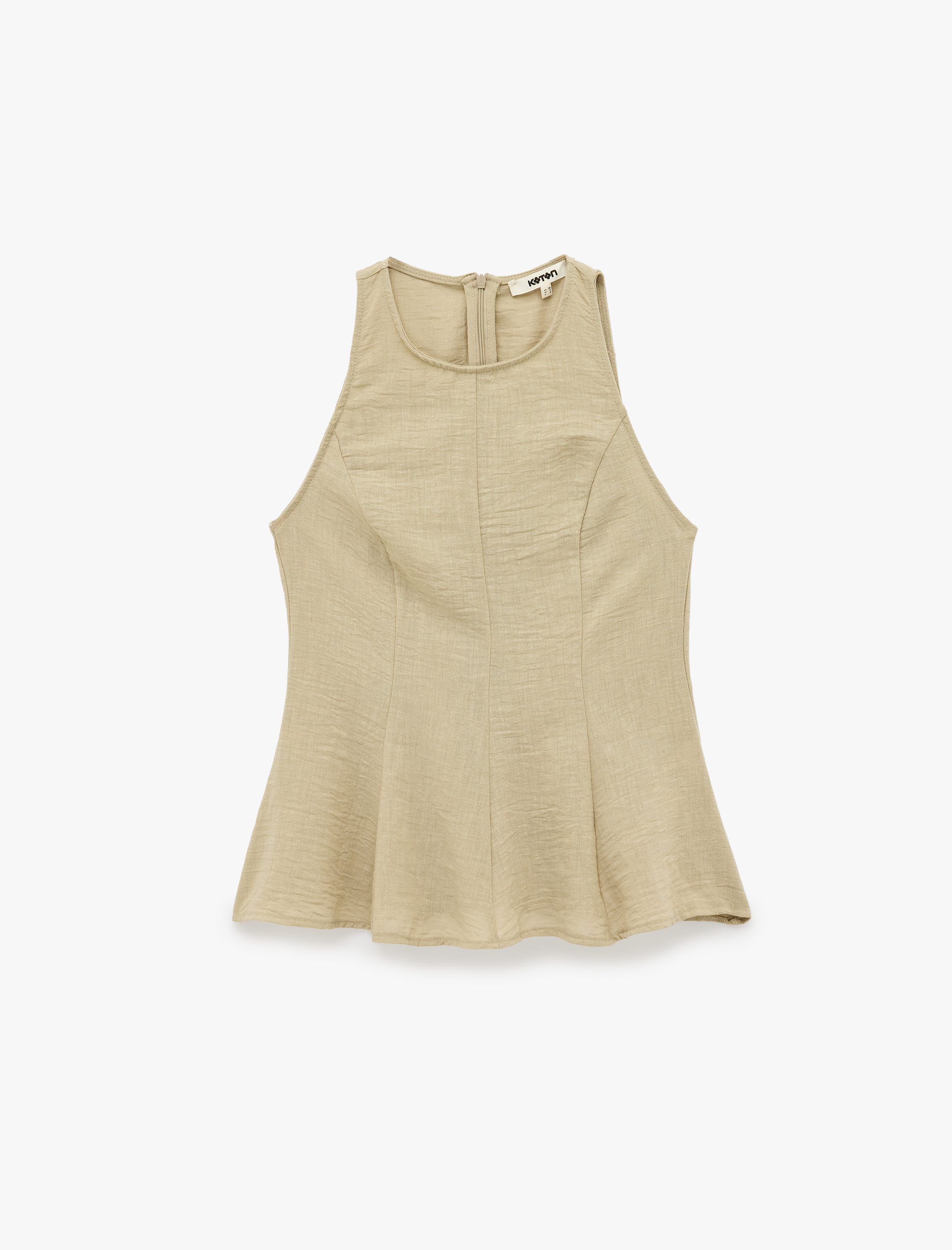   Keten Görünümlü Kolsuz Bisiklet Yaka Peplum Bluz