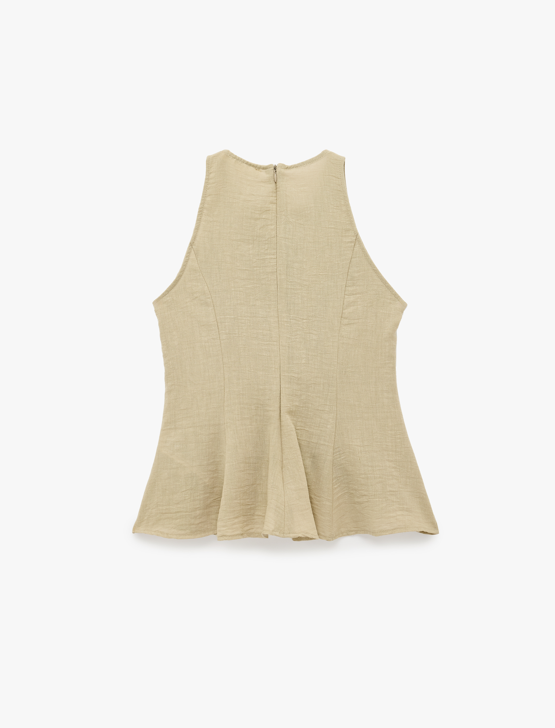   Keten Görünümlü Kolsuz Bisiklet Yaka Peplum Bluz