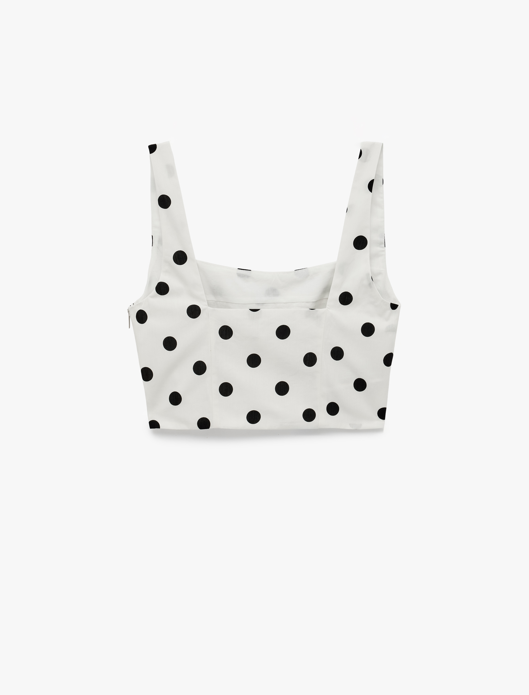   Slim Fit Pamuklu U Yaka Kolsuz Puantiyeli Crop Bluz