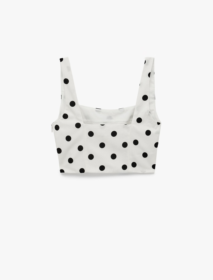  Slim Fit Pamuklu U Yaka Kolsuz Puantiyeli Crop Bluz