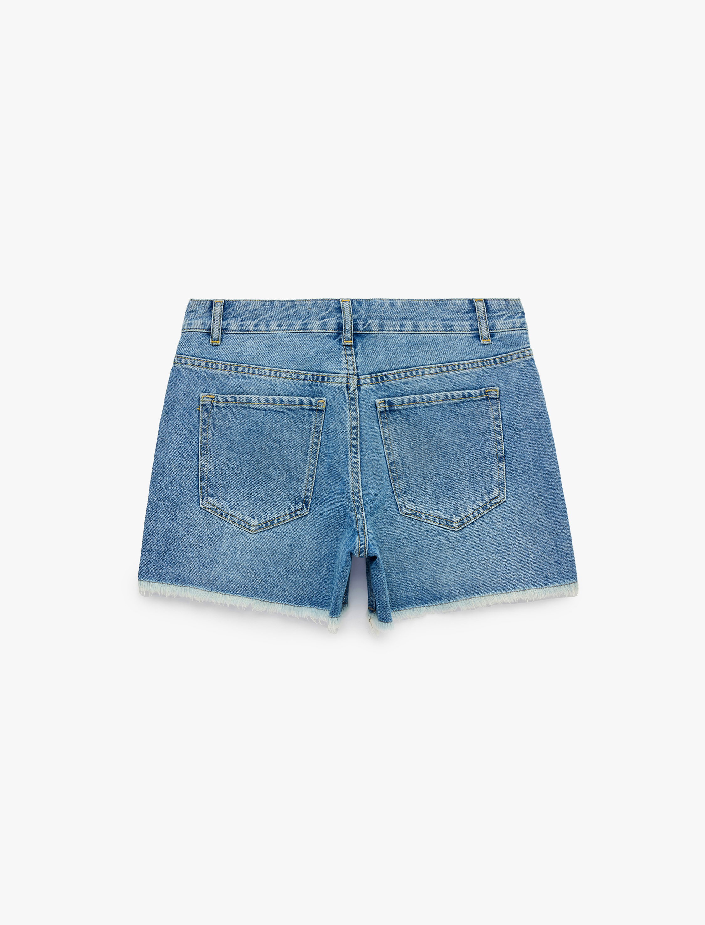   Pamuklu Yüksek Bel Taş Detaylı Mini Denim Şort