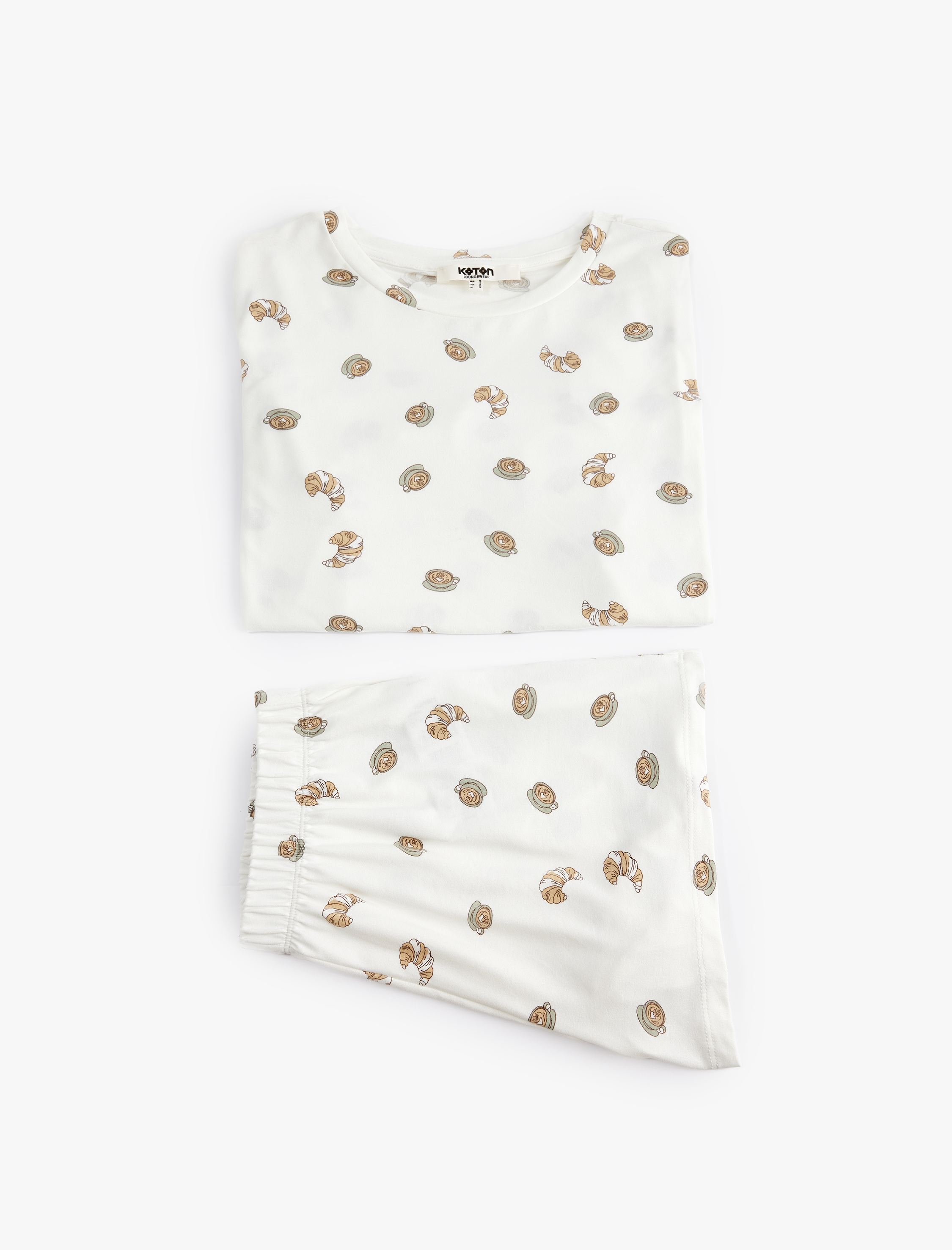  Kruvasan Baskılı Kısa Kollu Şortlu Pijama Takımı