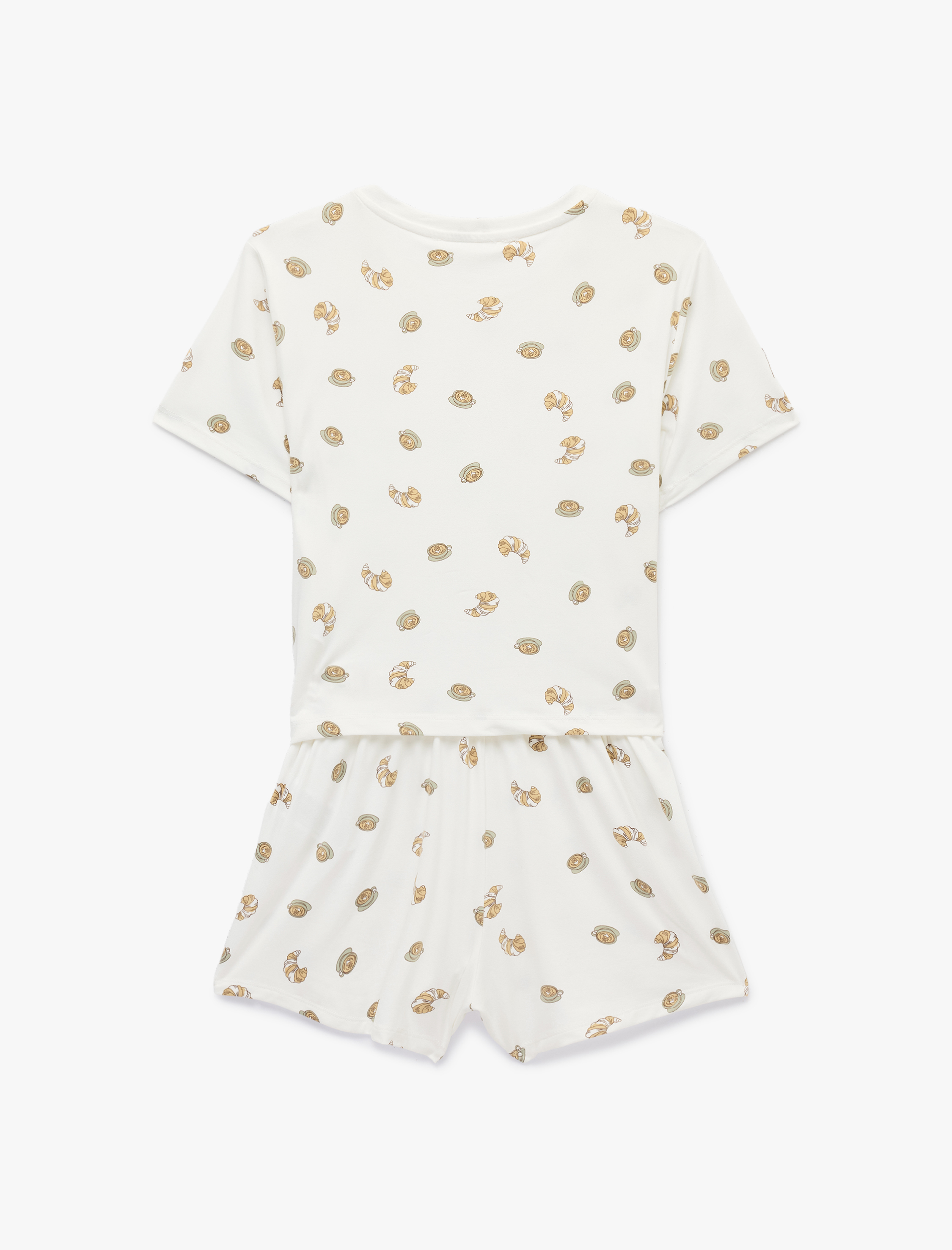   Kruvasan Baskılı Kısa Kollu Şortlu Pijama Takımı