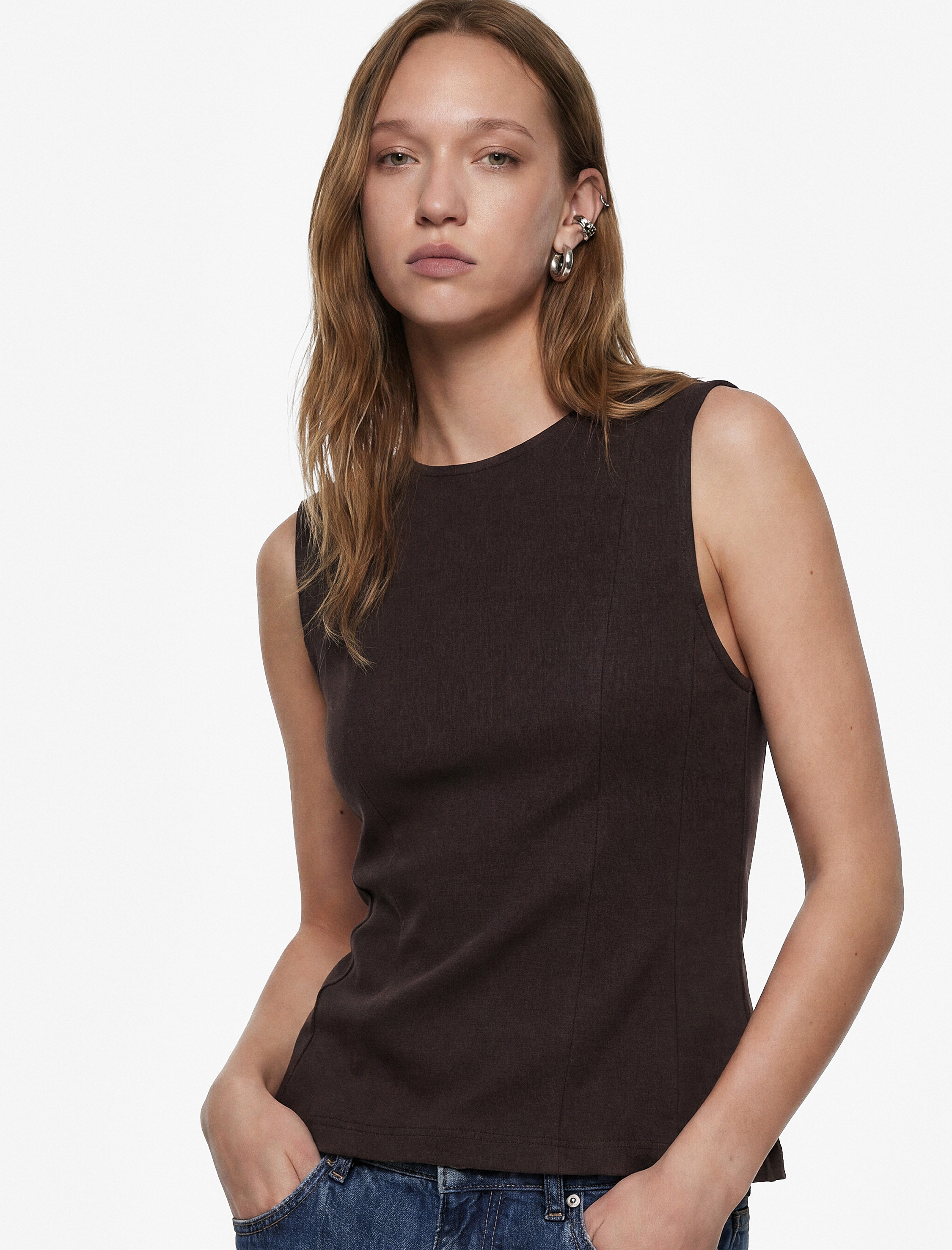   Slim Fit Pamuklu Bisiklet Yaka Korse Detaylı Kolsuz Bluz