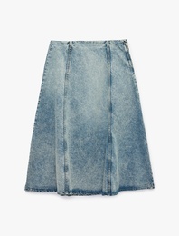 Pamuklu A Kesim Denim Midi Etek