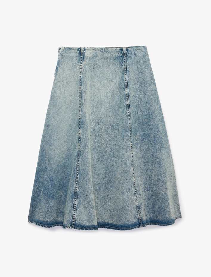  Pamuklu A Kesim Denim Midi Etek