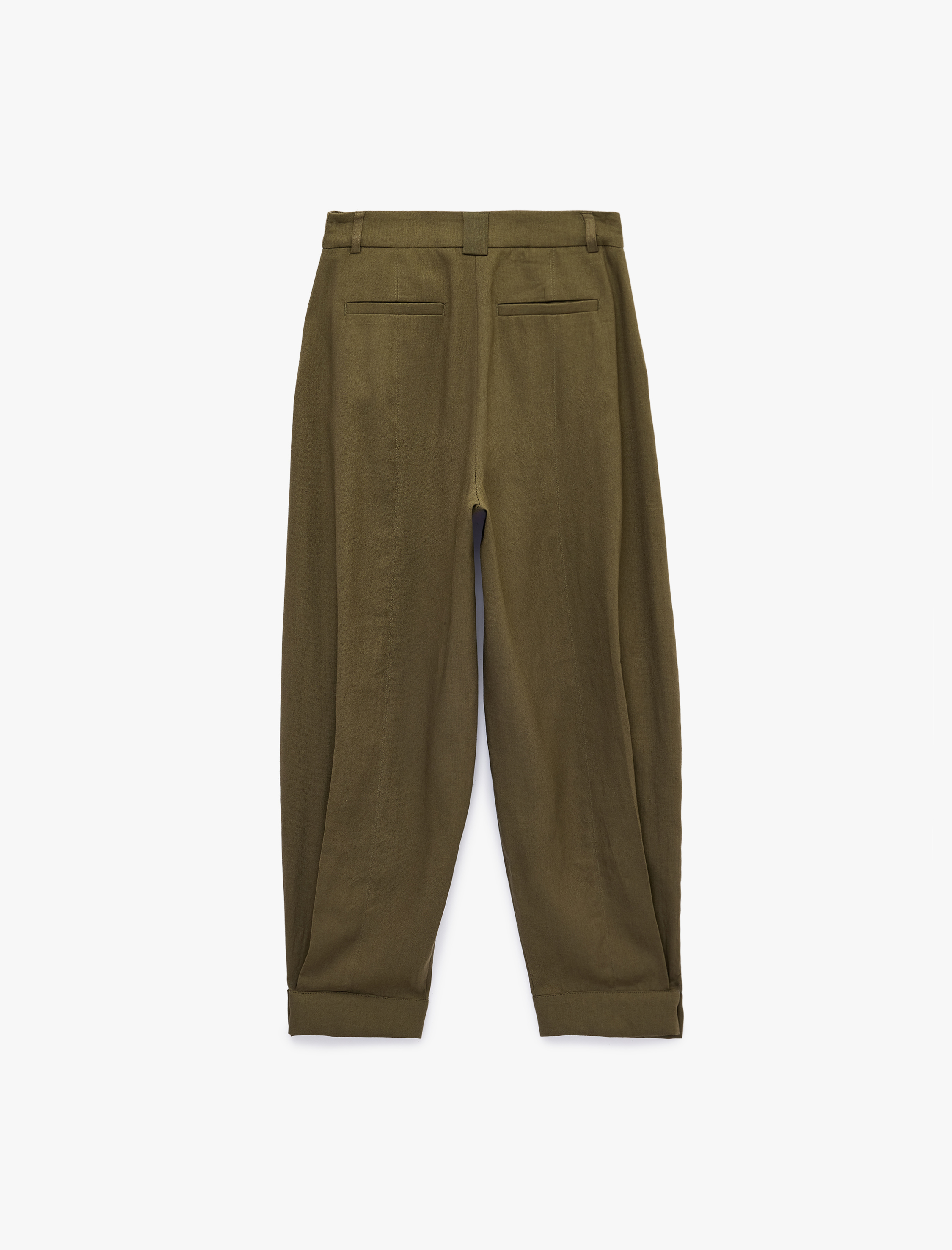   Kemerli Keten Barrel Pantolon Cepli Pileli