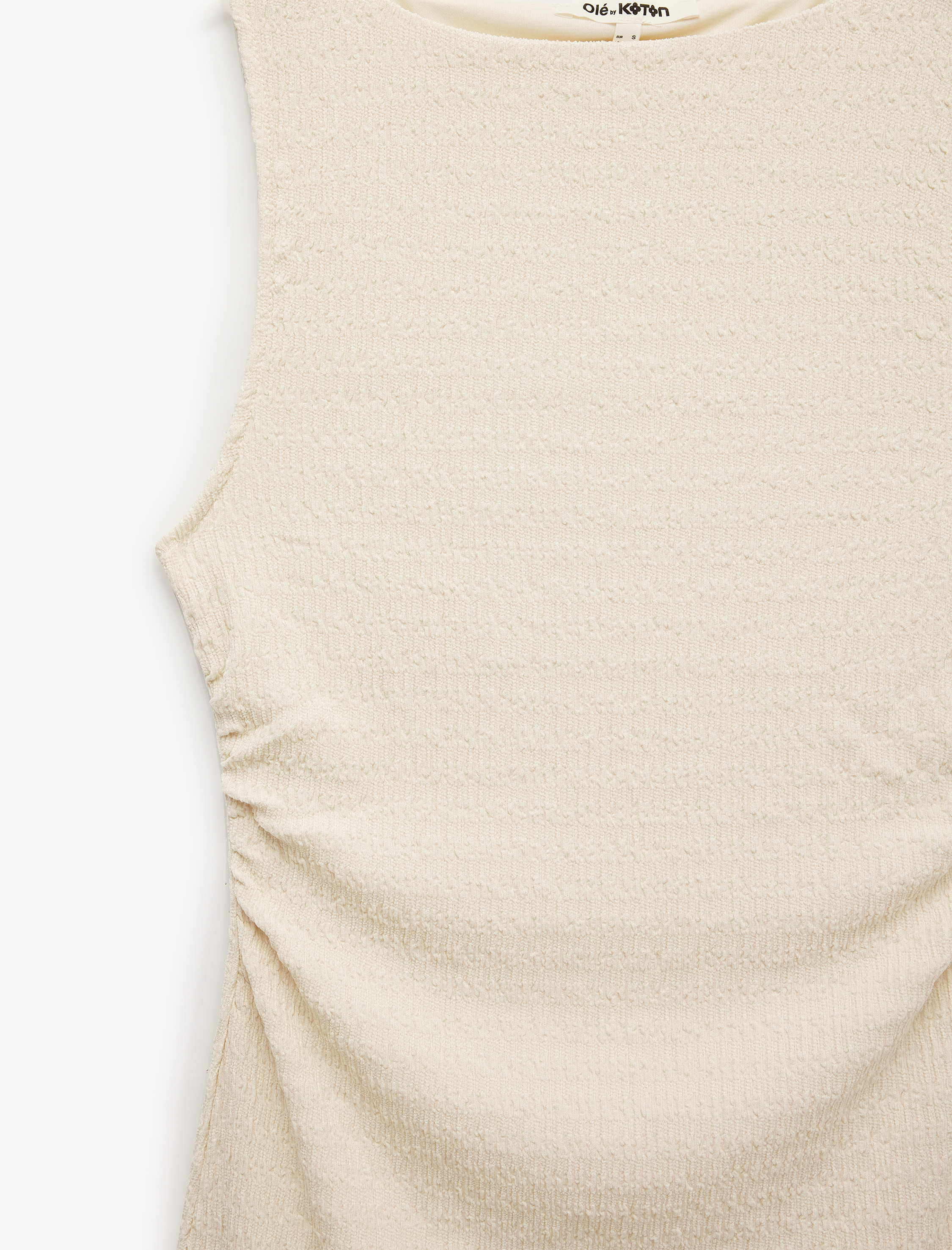   Bürümcük Kumaş Slim Fit Kolsuz Dik Yaka Drapeli Midi Elbise