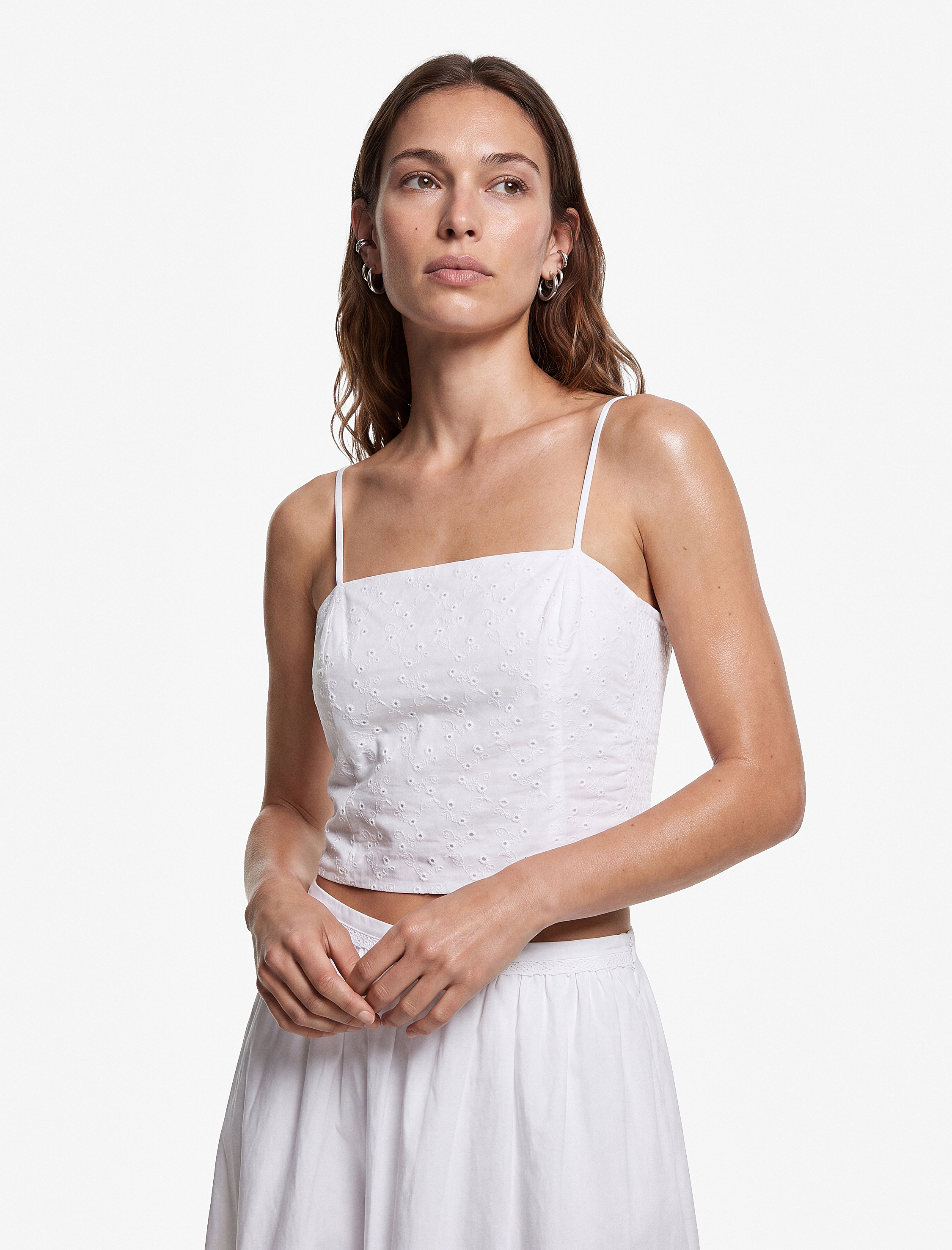   Koton X Sibil Çetinkaya - Pamuklu Brodeli Fisto İp Askılı Crop Büstiyer