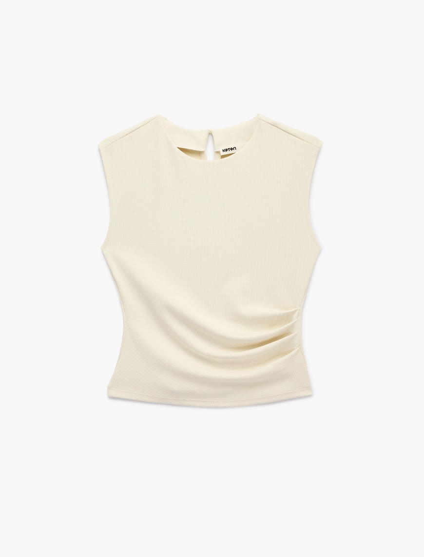 Koton Kadın Modal Kumaş Slim Fit Drape Detaylı Bisiklet Yaka Kolsuz Fitilli Bluz