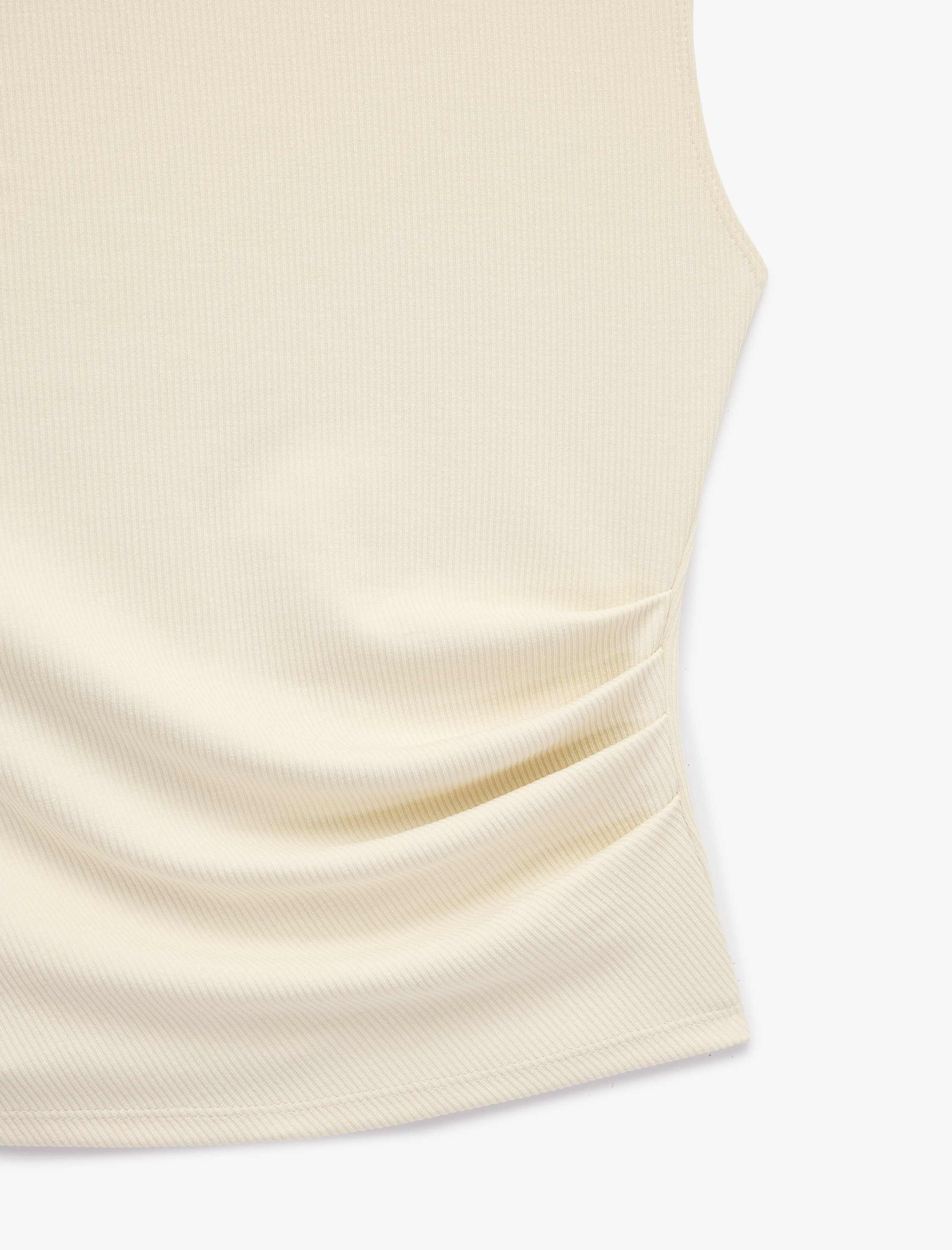   Modal Kumaş Slim Fit Drape Detaylı Bisiklet Yaka Kolsuz Fitilli Bluz