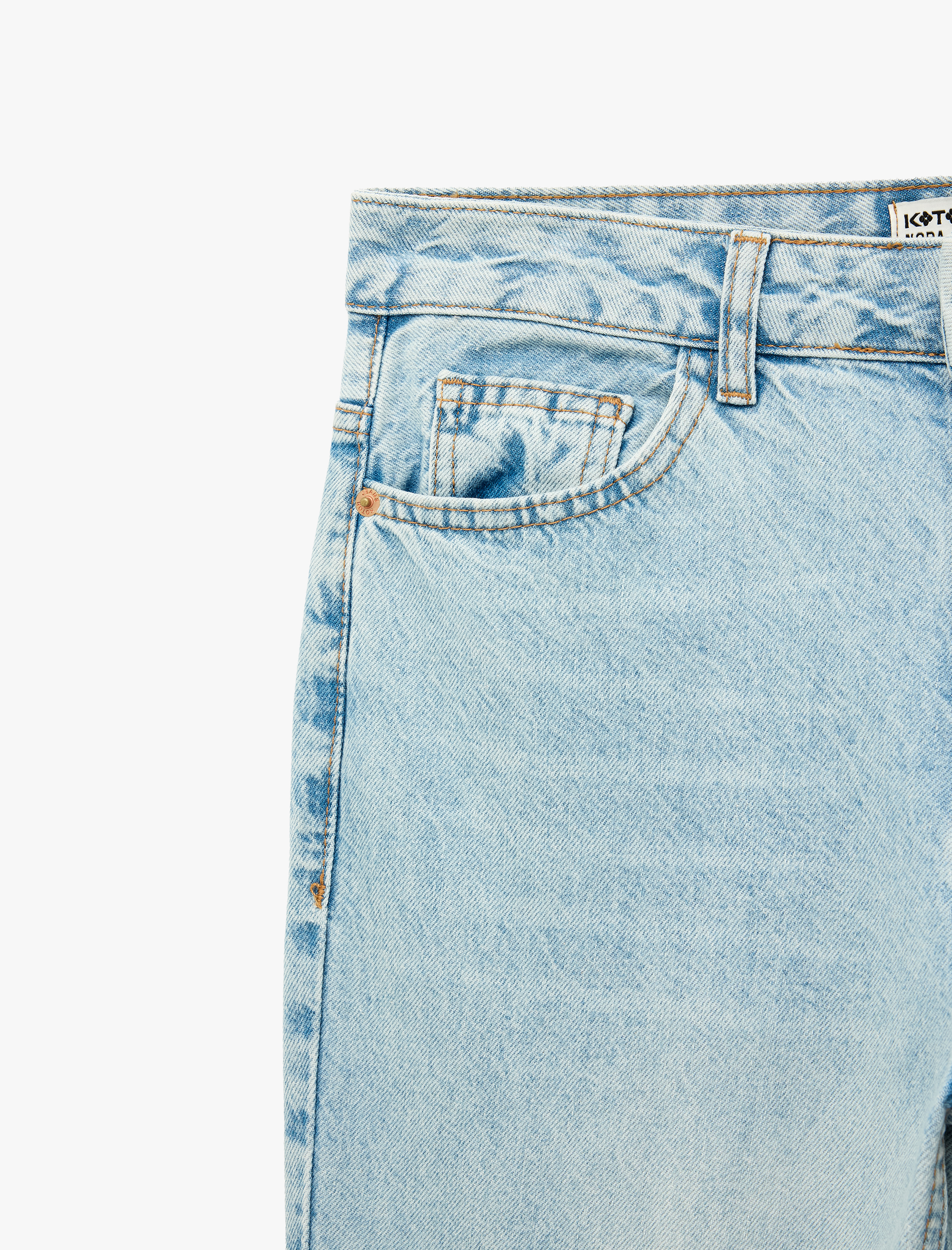   Düz Paça Normal Bel Cepli Düğmeli Denim Pantolon - Longer Straight Fit Jean