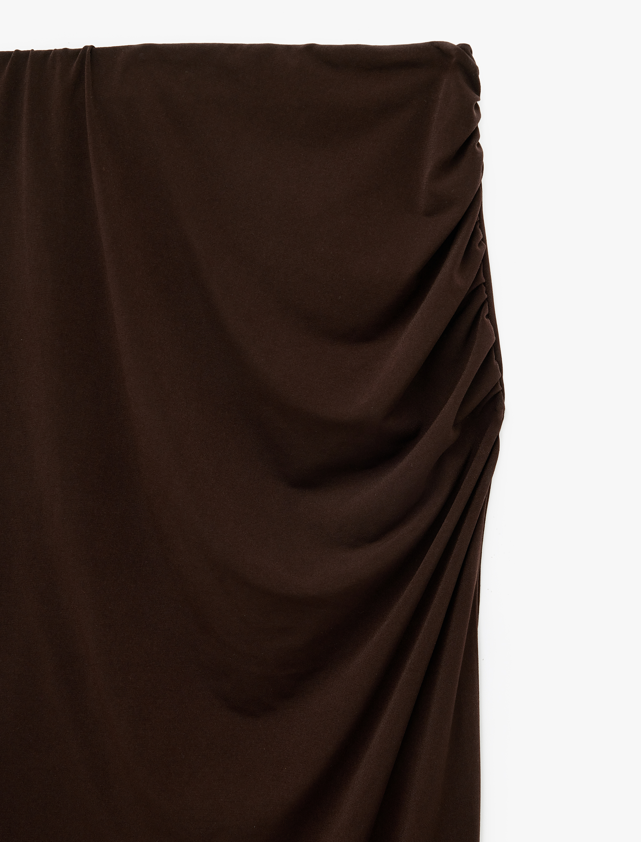   Sandy Kumaş Slim Fit Drape Detaylı Midi Etek
