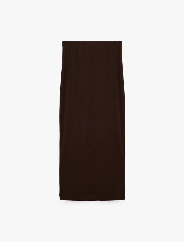  Sandy Kumaş Slim Fit Drape Detaylı Midi Etek