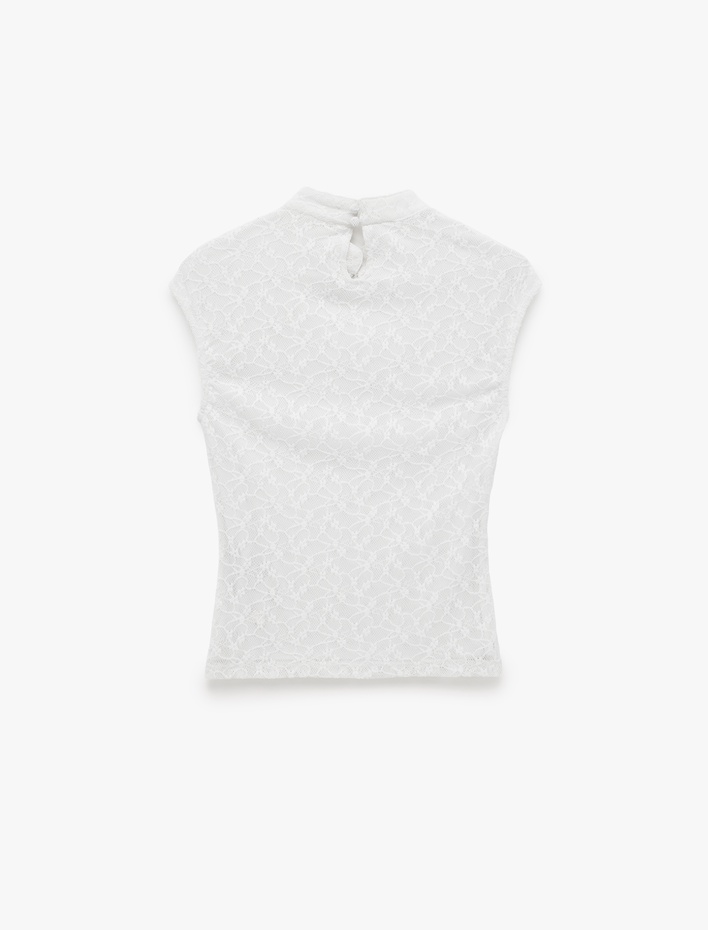  Slim Fit Kolsuz Dik Qipao Yaka Dantel Bluz