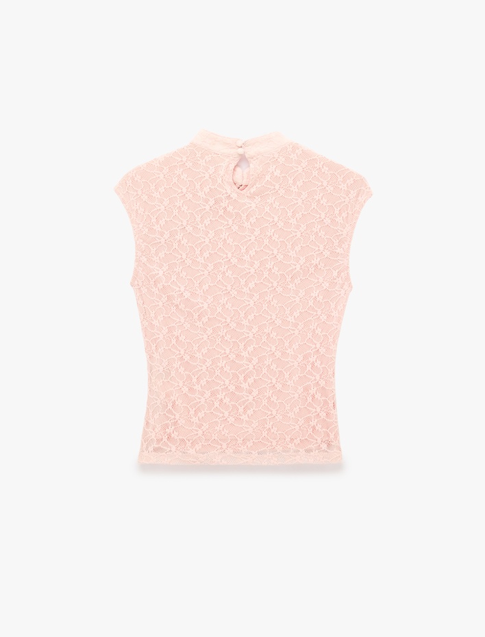  Slim Fit Kolsuz Dik Qipao Yaka Dantel Bluz