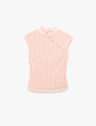 Slim Fit Kolsuz Dik Qipao Yaka Dantel Bluz