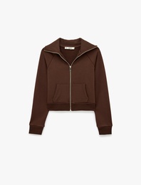 Pamuklu Uzun Kollu Cep Detaylı Slim Fit Fermuarlı Sweatshirt