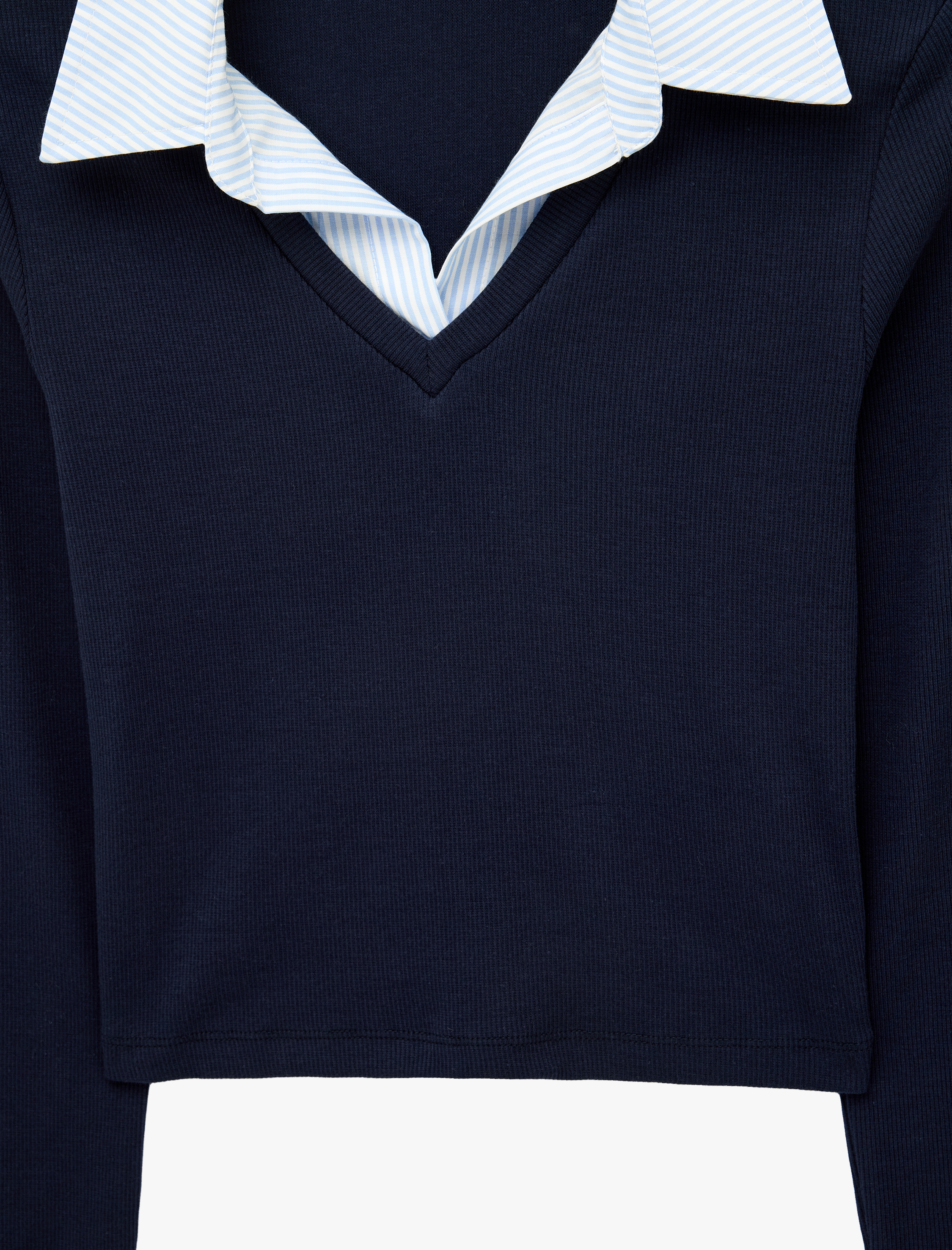   Pamuklu Gömlek Yaka Katlı Slim Fit Uzun Kollu Tişört