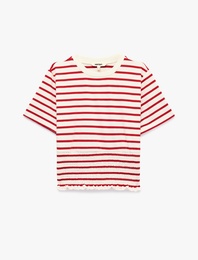 Koton X Sibil Çetinkaya - Slim Fit Gipeli Bisiklet Yaka Kısa Kollu Çizgili Denizci Tişörtü