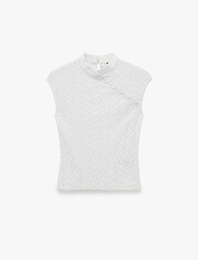 Slim Fit Kolsuz Dik Qipao Yaka Dantel Bluz