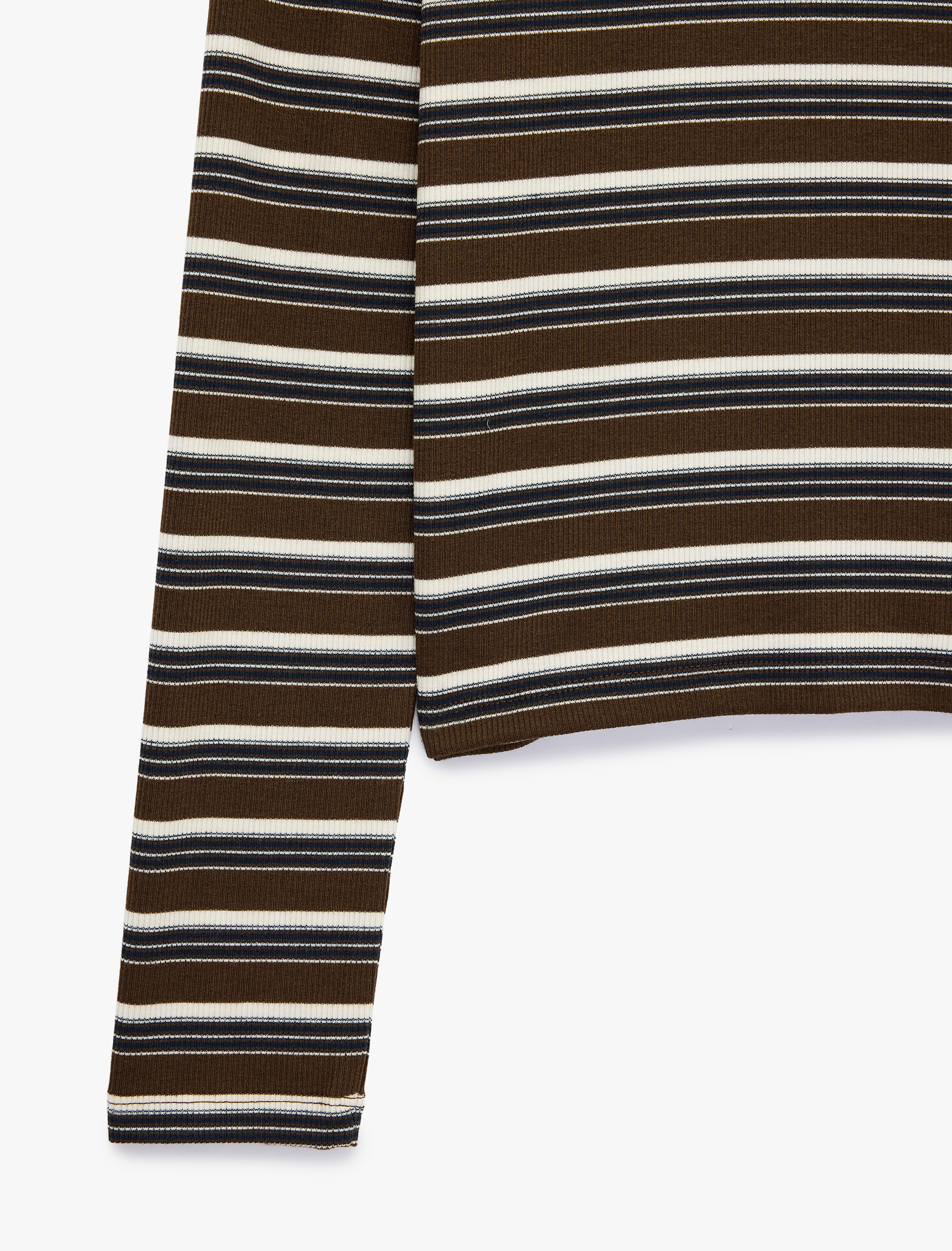  Slim Fit Ribanalı Uzun Kollu Bisiklet Yaka Çizgili Tişört