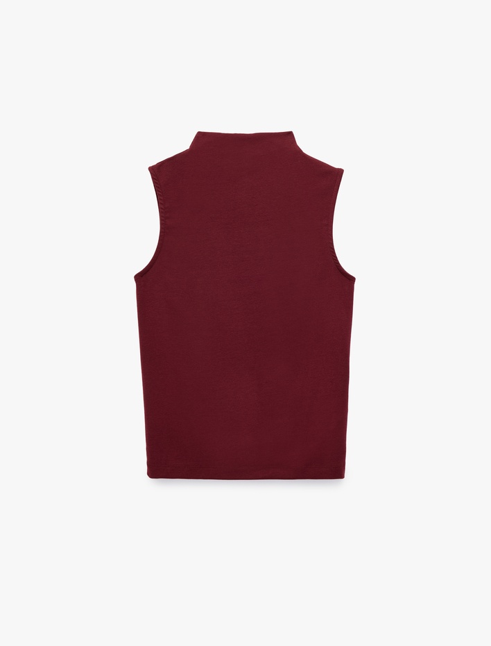  Modal Kumaş Slim Fit Dik Yaka Kolsuz Tişört
