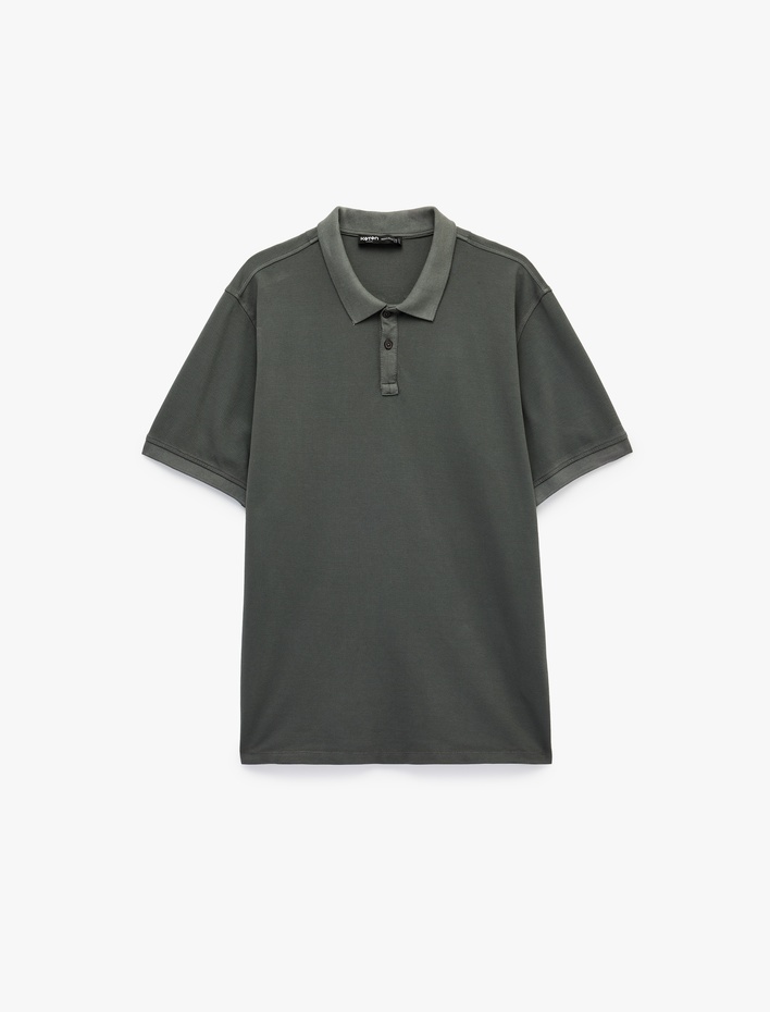 Kahve Erkek Regular Fit Pamuklu Düğmeli Kısa Kollu Henley Yaka