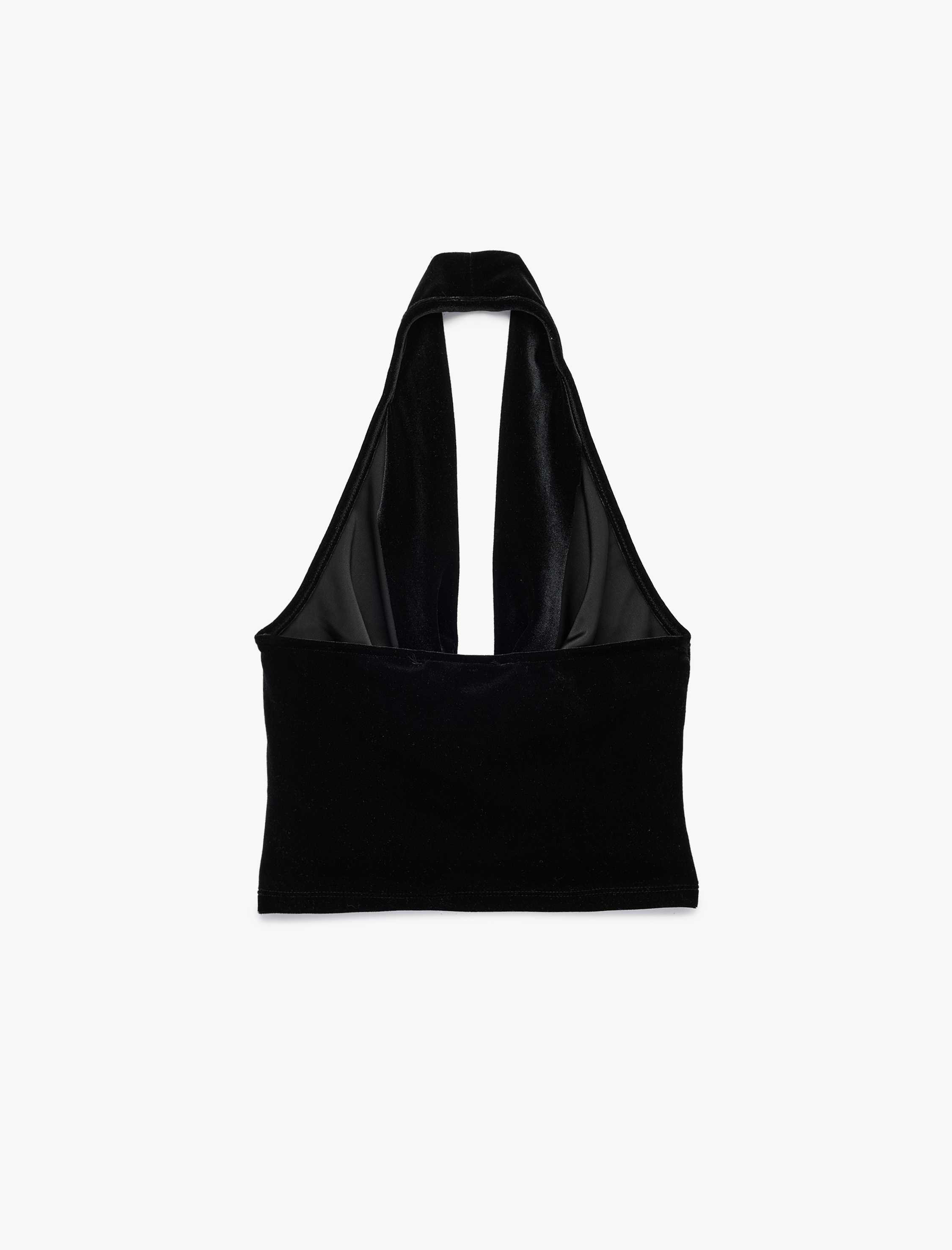   Slim Fit Kadife Degaje Yaka Kolsuz Crop Bluz