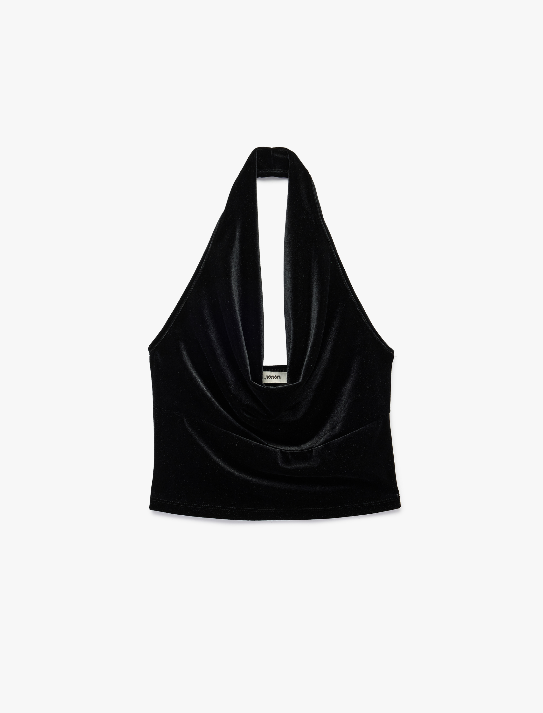   Slim Fit Kadife Degaje Yaka Kolsuz Crop Bluz