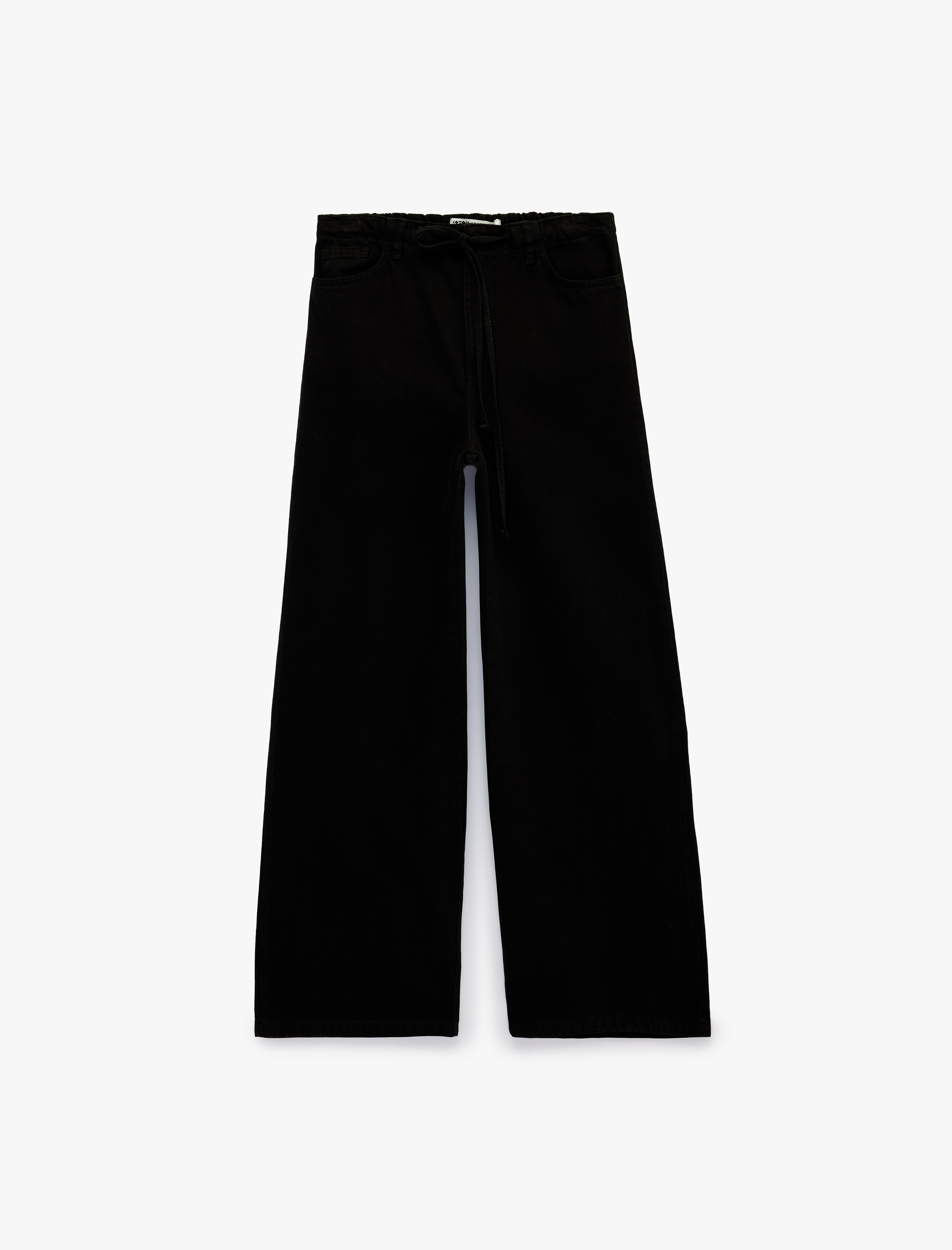   Pamuklu Bol Kalıp Çıtçıt Düğmeli Beli Bağcıklı Denim Pantolon  - Loose Fit Jeans