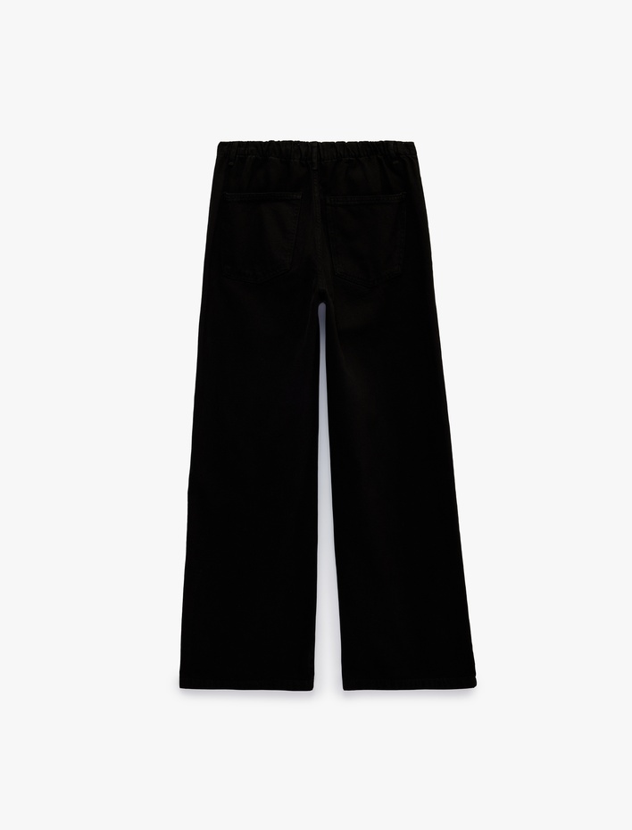  Pamuklu Bol Kalıp Çıtçıt Düğmeli Beli Bağcıklı Denim Pantolon  - Loose Fit Jeans