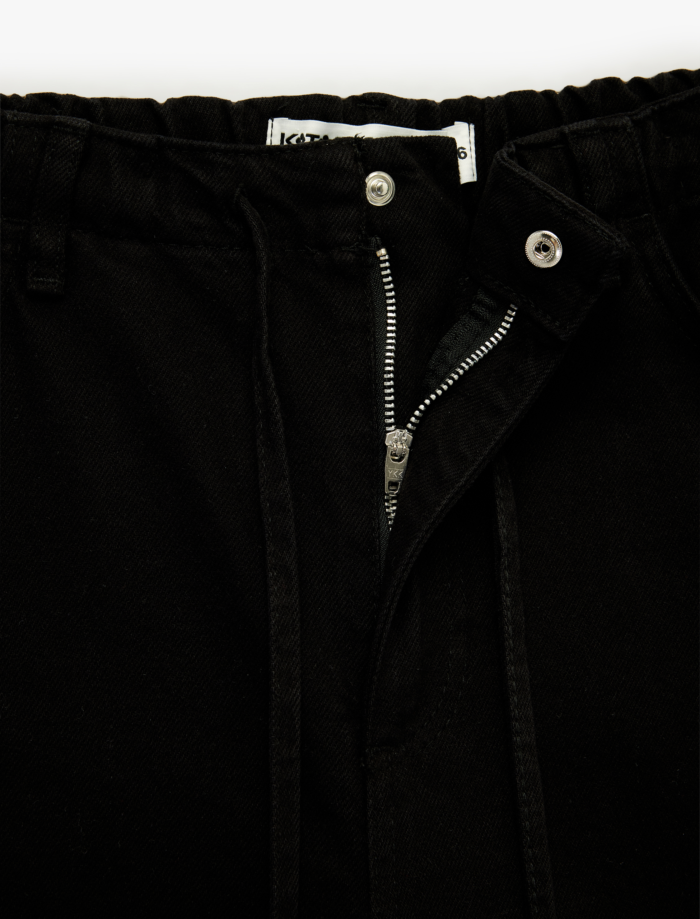   Pamuklu Bol Kalıp Çıtçıt Düğmeli Beli Bağcıklı Denim Pantolon  - Loose Fit Jeans