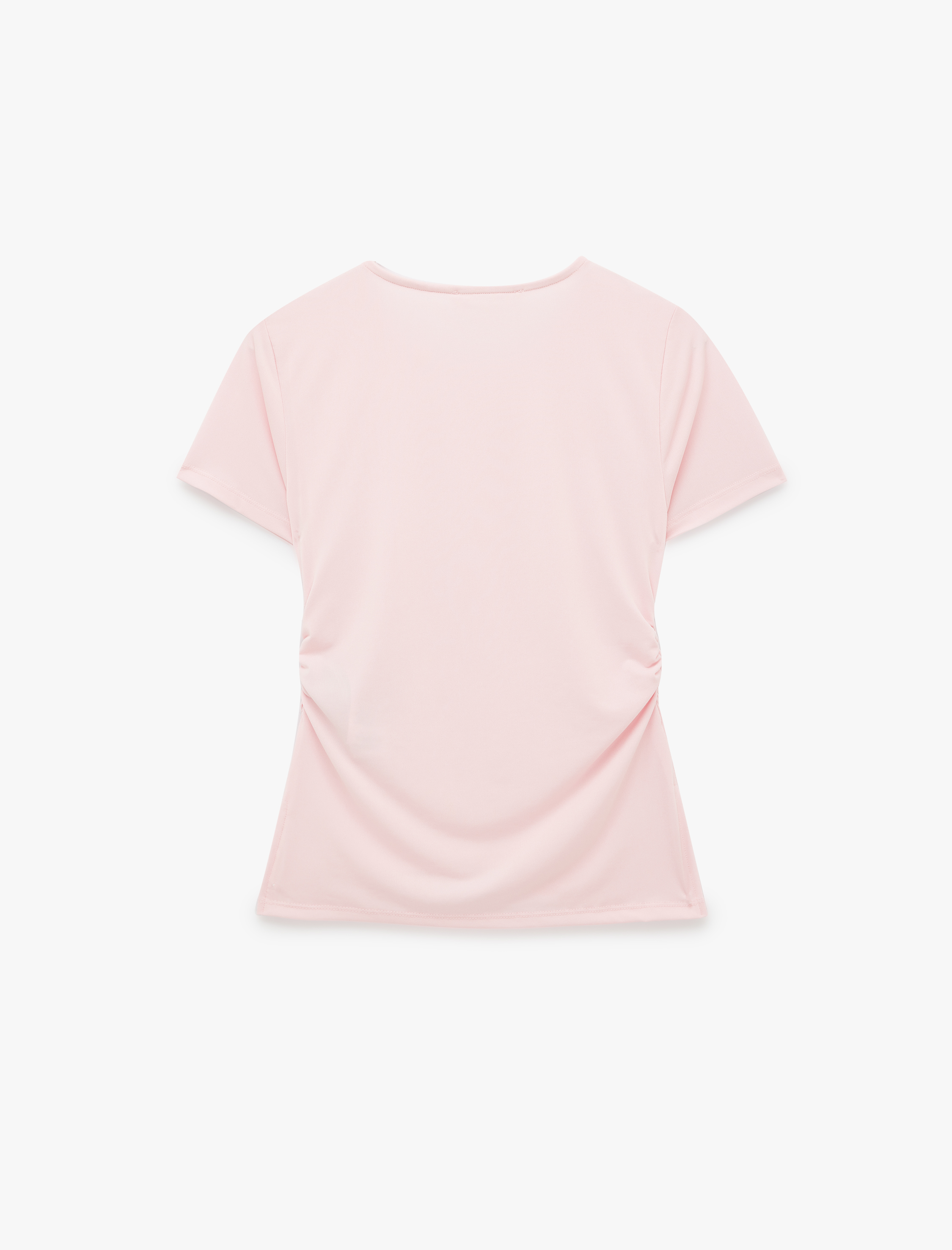   Büzgülü Slim Fit Kısa Kollu Bisiklet Yaka Basic Tişört