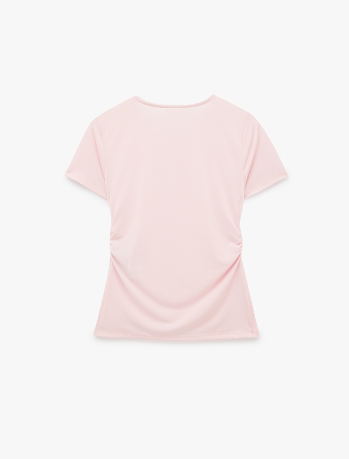  Büzgülü Slim Fit Kısa Kollu Bisiklet Yaka Basic Tişört