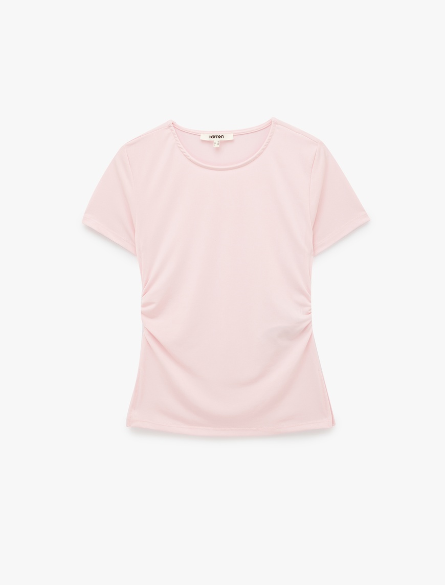 Koton Kadın Büzgülü Slim Fit Kısa Kollu Bisiklet Yaka Basic Tişört