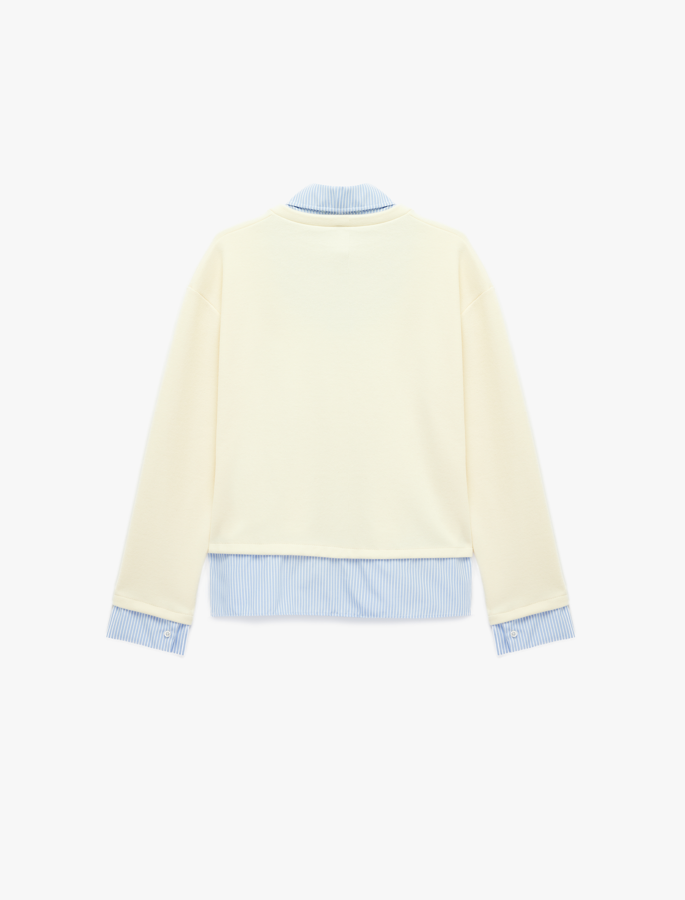   Rahat Kalıp Uzun Kollu Çizgili Gömlek Yaka Katmanlı Sweatshirt