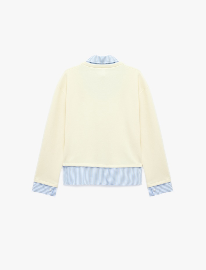  Rahat Kalıp Uzun Kollu Çizgili Gömlek Yaka Katmanlı Sweatshirt