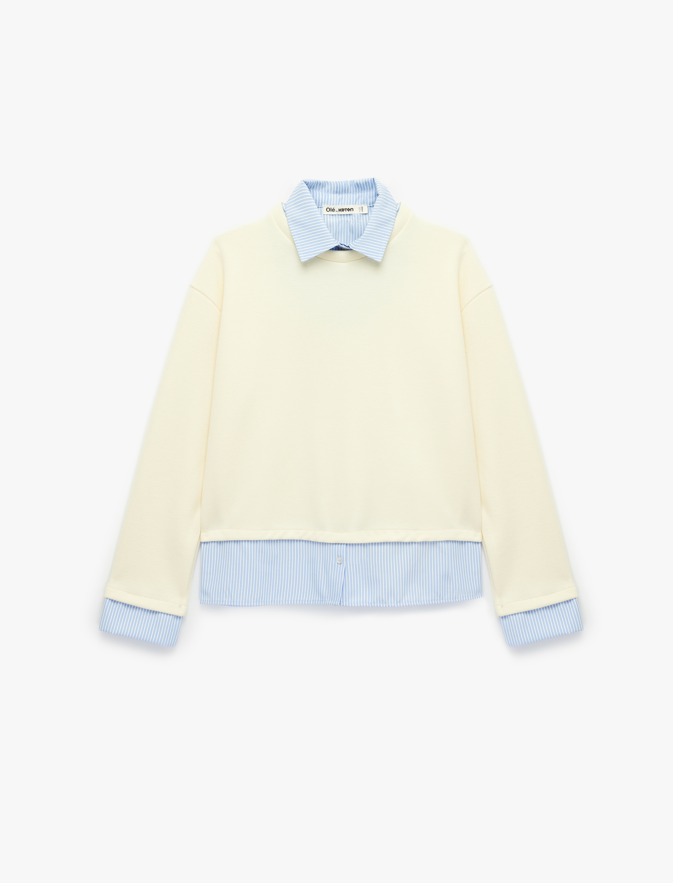   Rahat Kalıp Uzun Kollu Çizgili Gömlek Yaka Katmanlı Sweatshirt