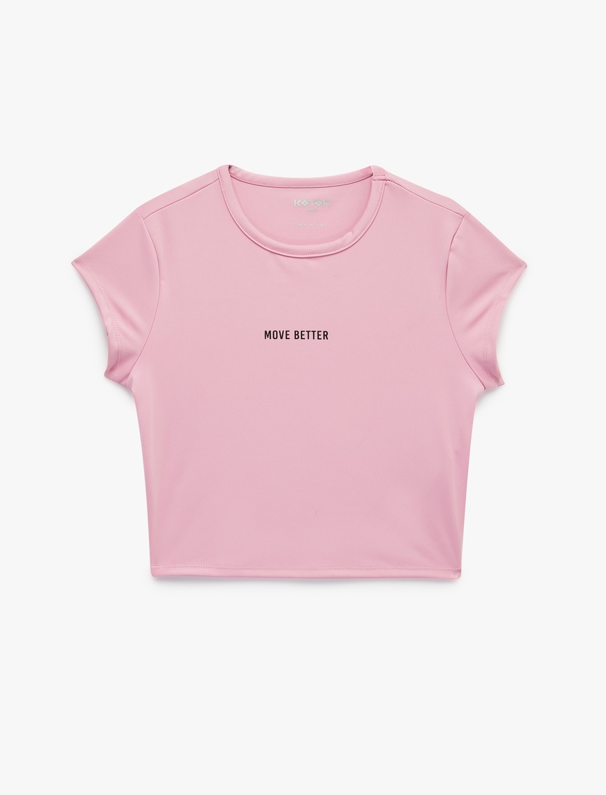 Koton Kadın Slim Fit Bisiklet Yaka Kısa Kollu Baskılı Crop Spor Tişört
