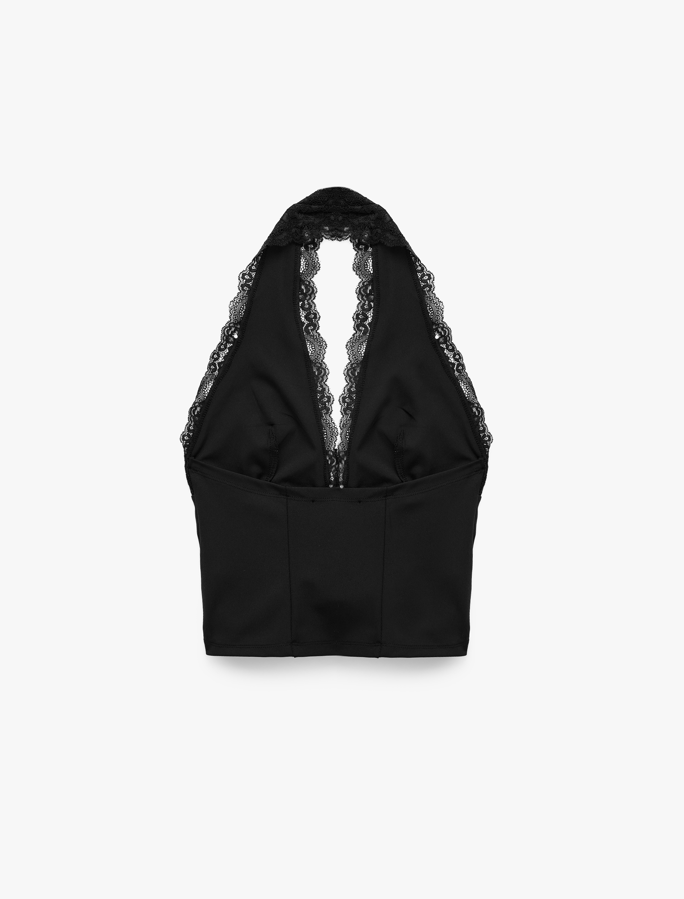   Slim Fit Dantel Detaylı Kolsuz Halter Yaka Bluz