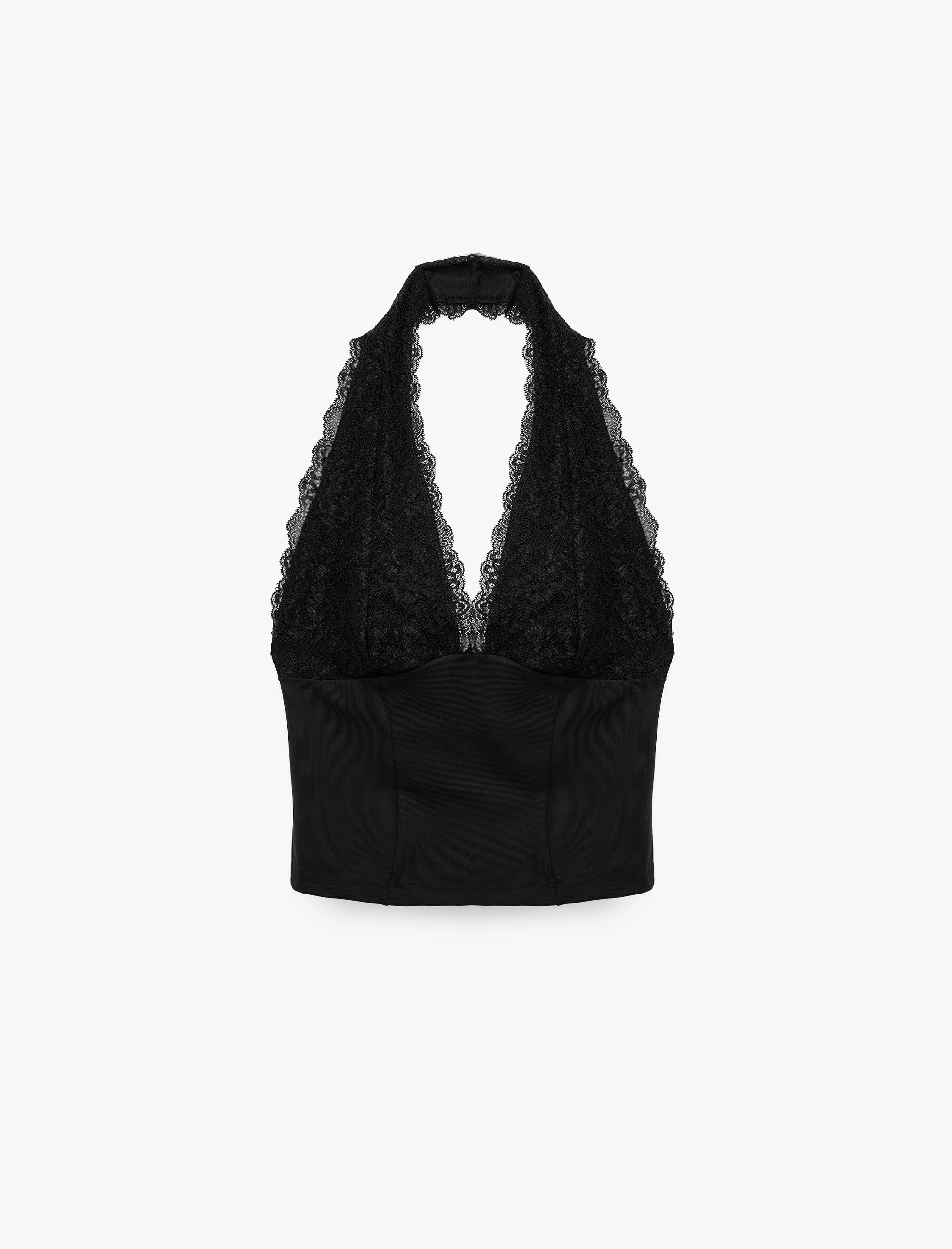   Slim Fit Dantel Detaylı Kolsuz Halter Yaka Bluz