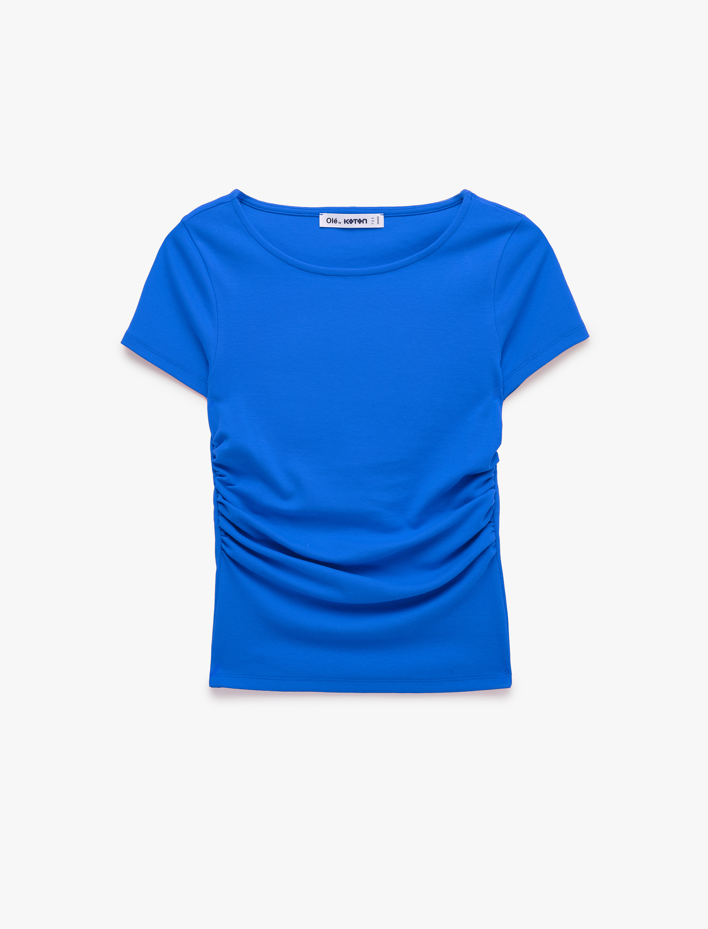   Pamuklu Slim Fit Kayık Yaka Kısa Kollu Drapeli Tişört