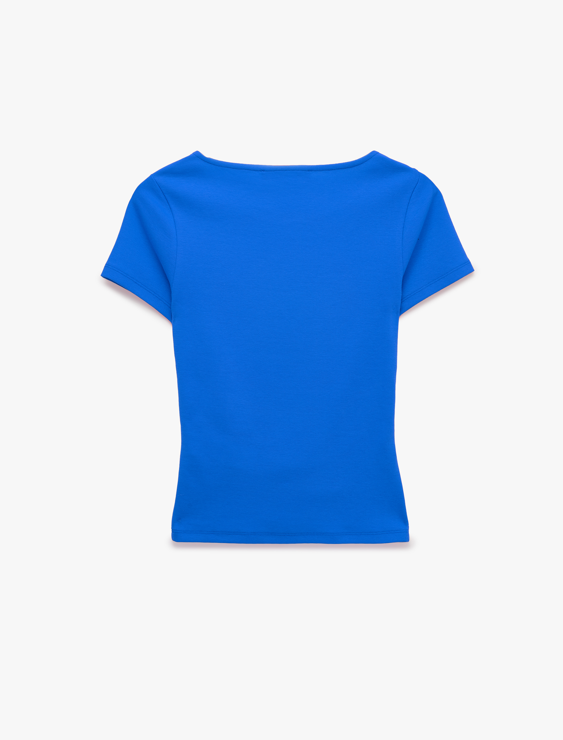   Pamuklu Slim Fit Kayık Yaka Kısa Kollu Drapeli Tişört