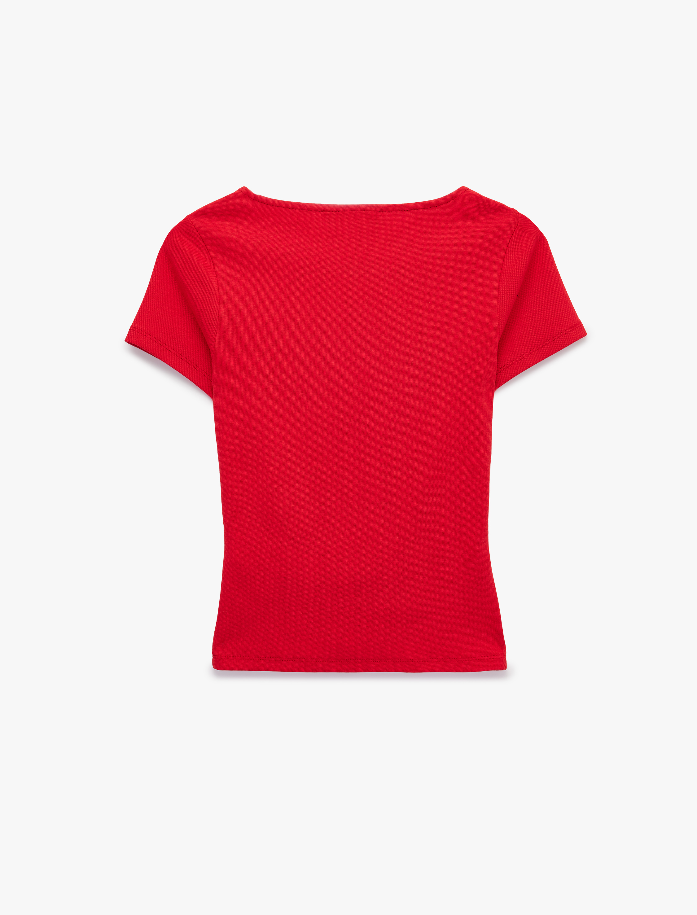   Pamuklu Slim Fit Kayık Yaka Kısa Kollu Drapeli Tişört