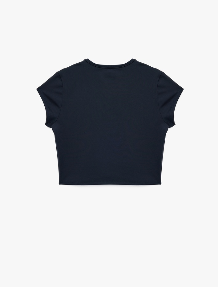  Slim Fit Bisiklet Yaka Kısa Kollu Baskılı Crop Spor Tişört