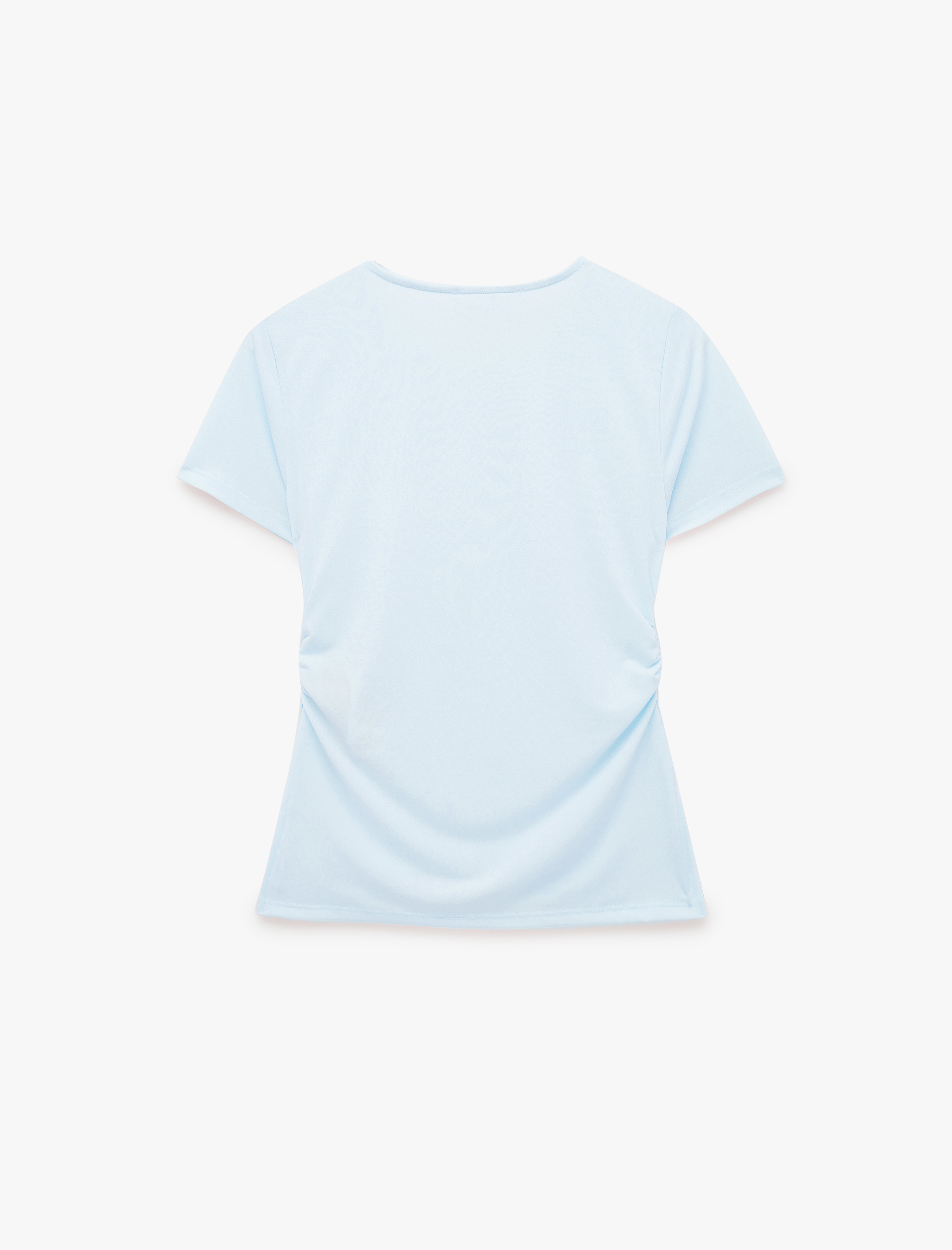   Büzgülü Slim Fit Kısa Kollu Bisiklet Yaka Basic Tişört