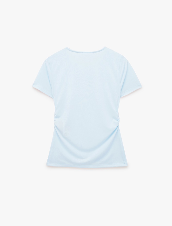  Büzgülü Slim Fit Kısa Kollu Bisiklet Yaka Basic Tişört