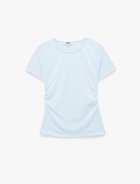 Büzgülü Slim Fit Kısa Kollu Bisiklet Yaka Basic Tişört